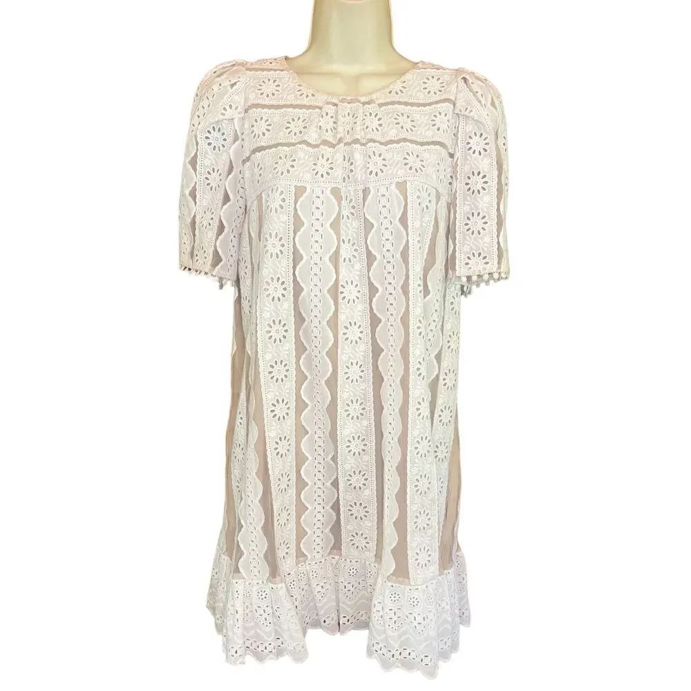 Sea Georgina Eyelet White Tunic Dress in Crean & Brown NWT Size XXS